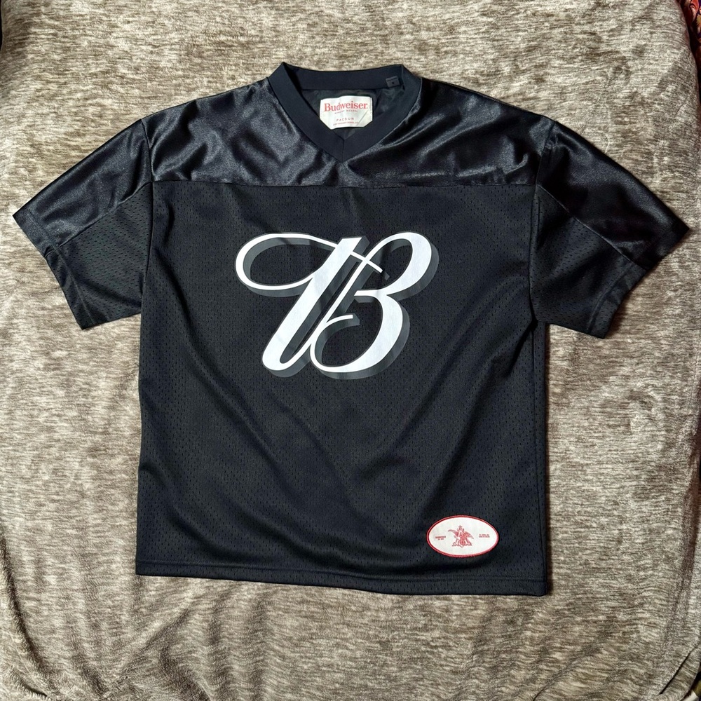 Men’s Black and White Budweiser Sportswear Jersey S